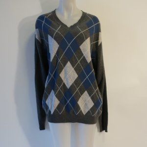 Mens Bloomingdales 100%Cashmere  Blue, Gray, White Argyle Sweater Sz XL *